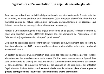 L'agriculture et l'alimentation : un enjeu de sécurité globale