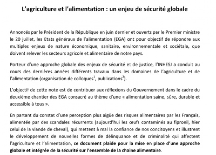 L'agriculture et l'alimentation : un enjeu de sécurité globale