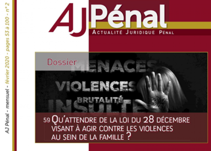 Publication d'un article sur les violences au sein du couple (AJ Pénal)