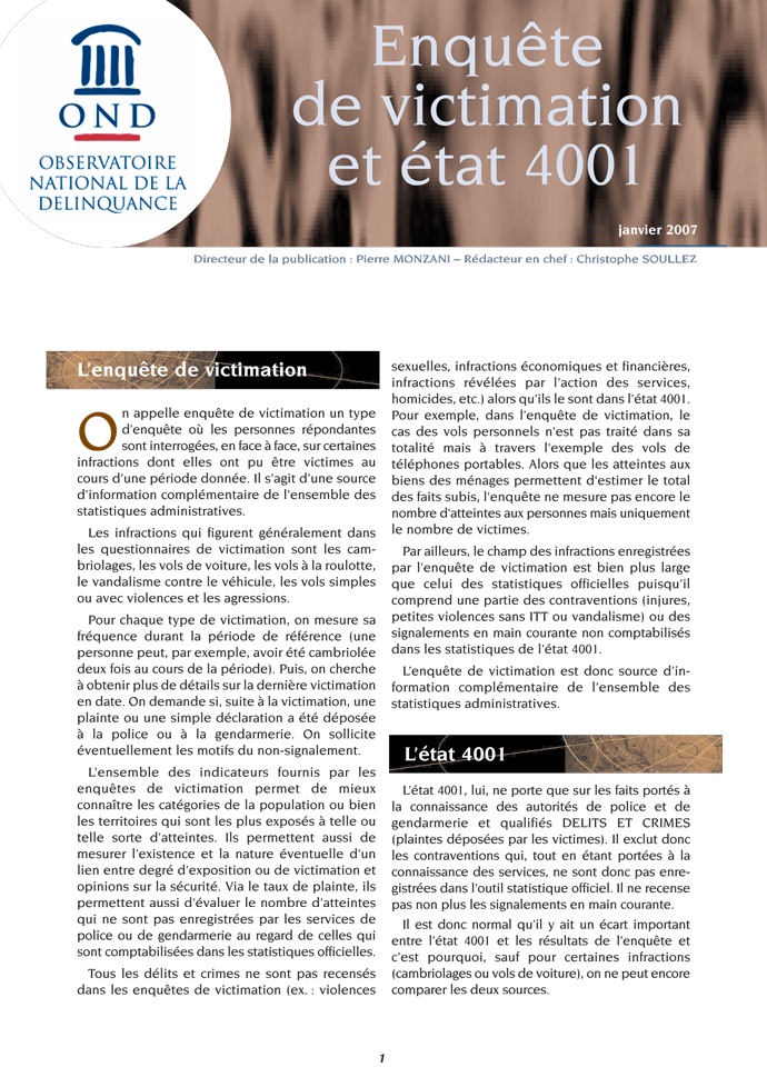 ENQUÊTE DE VICTIMATION ET ÉTAT 4001