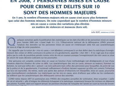 En 2008, 7 personnes mises en cause pour crimes et délits sur 10 sont des hommes majeurs