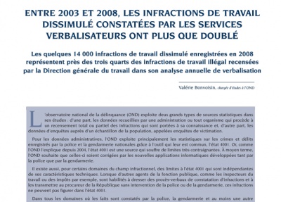 Infractions de travail dissimulé constatées par les services verbalisateurs