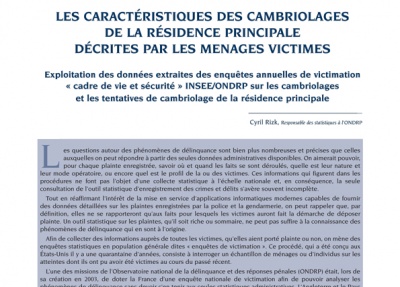 Les caractéristiques des cambriolages de la résidence principale