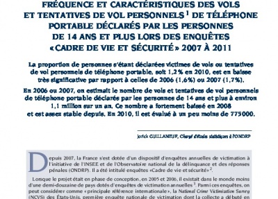 Fréquence et caractéristiques des vols et tentatives de vol personnels de téléphone portable