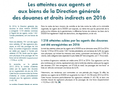 Les atteintes aux agents et aux biens de la Direction générale des douanes et droits indirects en 2016