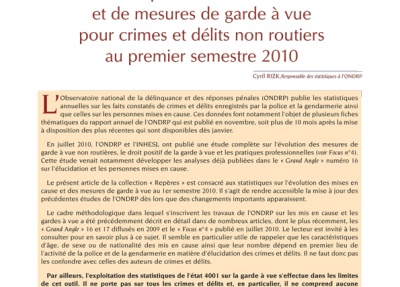 Nombre de personnes mises en cause et de mesures de garde à vue pour crimes et délits non routiers au premier semestre 2010