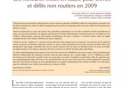 Les mineurs mises en cause pour crimes et délits non routiers en 2009