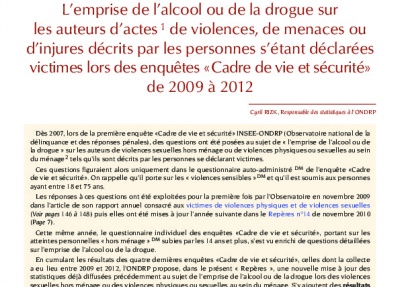 L'emprise de l'alcool ou de la drogue sur les auteurs d'actes de violences, de menaces ou d'injures