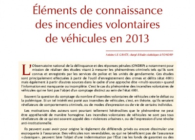 Elements de connaissance des incendies volontaires de véhicules en 2013