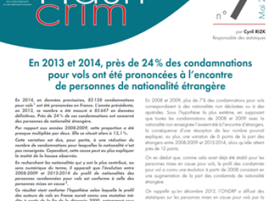 En 2013 et 2014, près de 24 % des condamnations pour vols ont été prononcées à l'encontre de personnes de nationalité étrangère