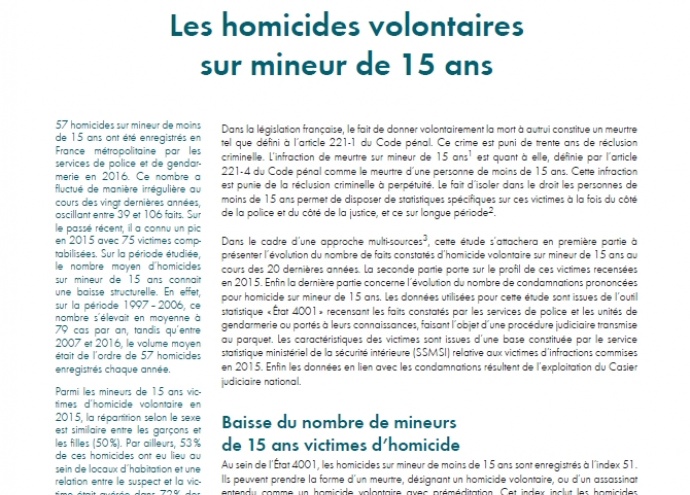 Les homicides volontaires sur mineurs de 15 ans