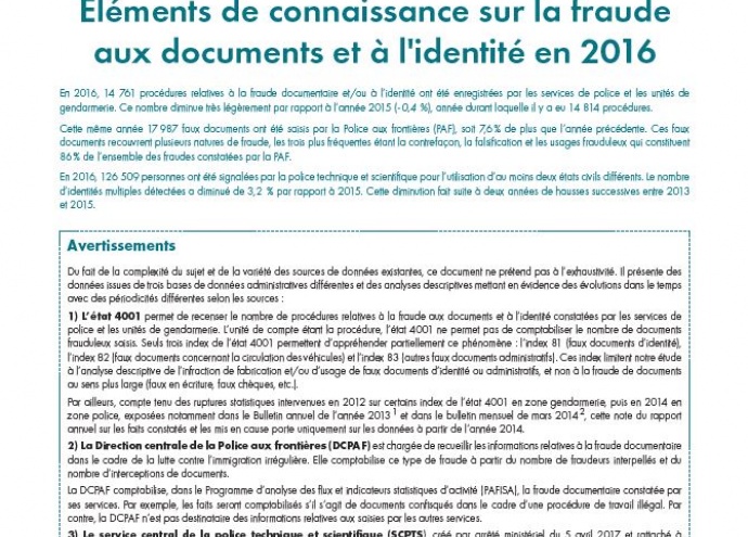 Éléments de connaissance sur la fraude aux documents et à l'identité en 2016