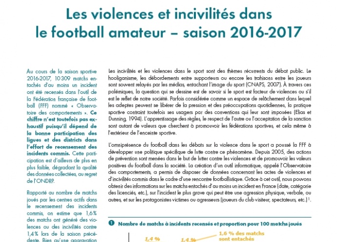 Les violences et incivilités dans le football amateur - saison 2016-2017