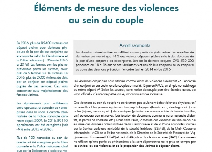 Élements de mesure des violences au sein du couple en 2016