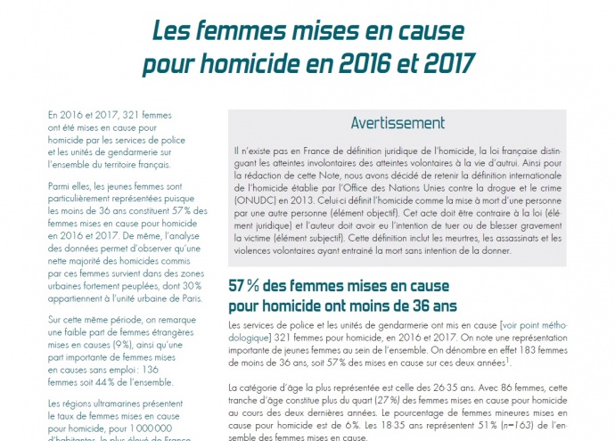Les femmes mises en cause pour homicide en 2016 et 2017