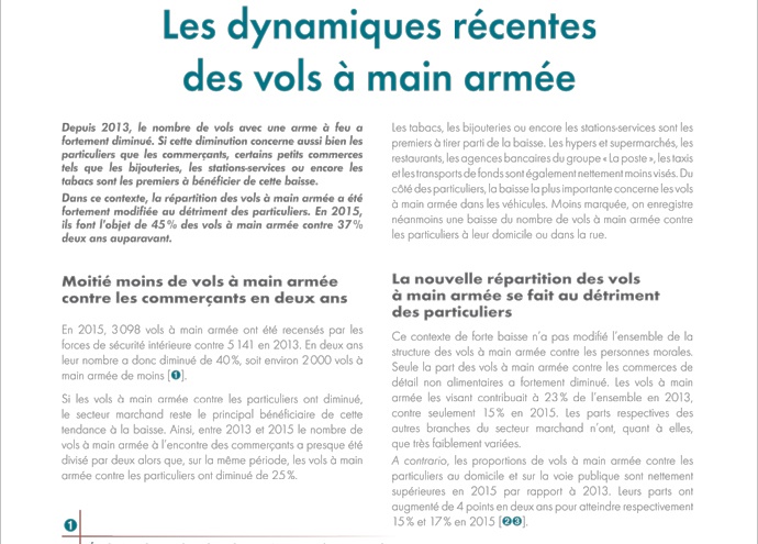 Les dynamiques récentes des vols à main armée