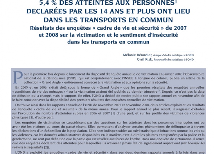 Atteintes aux personnes déclarées par les 14 ans et plus dans les transports en commun