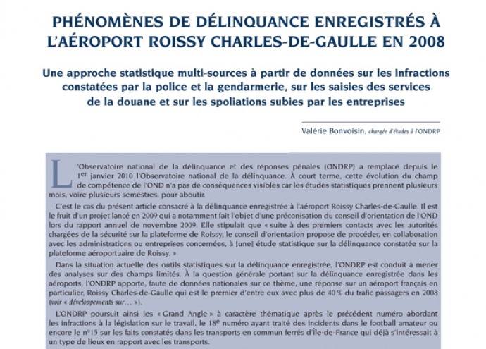 Phénomènes de délinquance enregistrés à l'aéroport Roissy-Charles-de-Gaulle en 2008