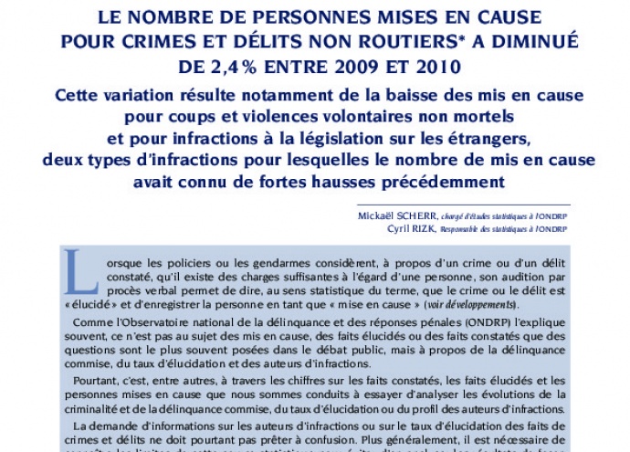 Le nombre de personnes mises en cause pour crimes et délits non routiers