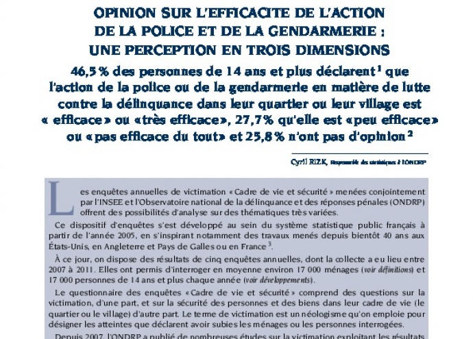 Opinion sur l'efficacité de l'action de la police et de la gendarmerie