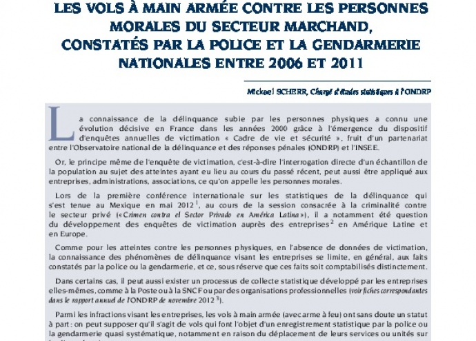 Les vols à main armée contre les personnes morales du secteur marchand