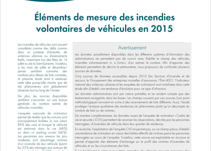 Éléments de mesure des incendies volontaires de véhicules en 2015