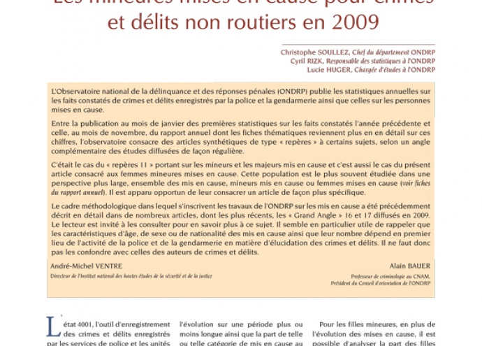 Les mineurs mises en cause pour crimes et délits non routiers en 2009