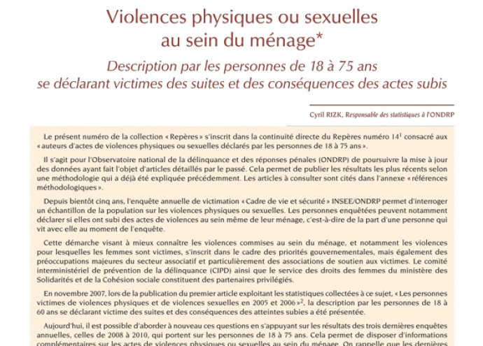 Violences physiques ou sexuelles au sein du ménage