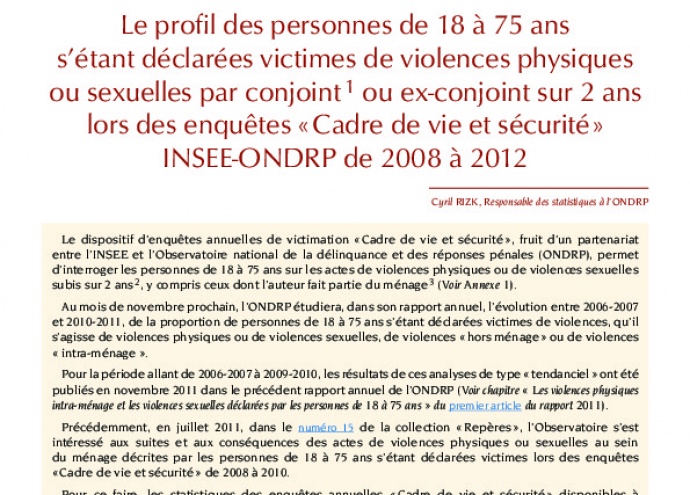 Le profil des personnes de 18 à 75 ans s'étant déclarées victimes de violences physiques ou sexuelles par conjoint ou ex-conjoint