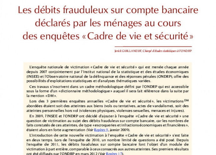 Les débits frauduleux sur compte bancaire déclarés par les ménages