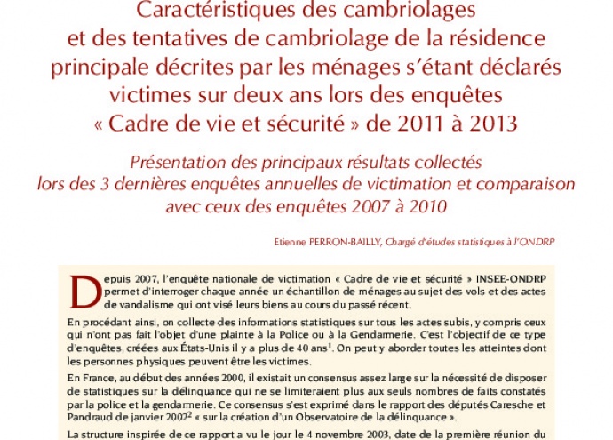 Caractéristiques des cambriolages et des tentatives de cambriolage de la résidence principale