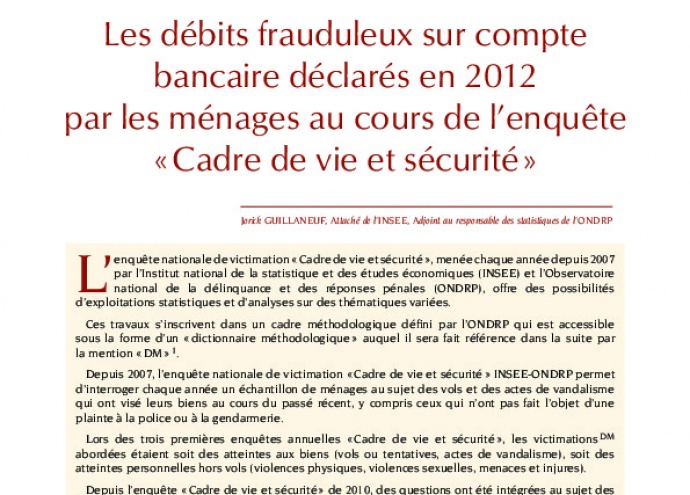 Les débits frauduleux sur compte bancaire déclarés en 2012 par les ménages