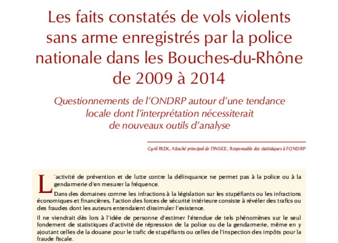 Les faits constatés de vols violents sans arme enregistrés dans les Bouches-du-Rhône de 2009 à 2014