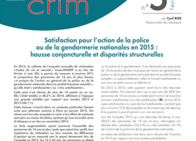 Satisfaction pour l'action de la police ou de la gendarmerie nationales en 2015 : hausse conjoncturelle et disparités structurelles
