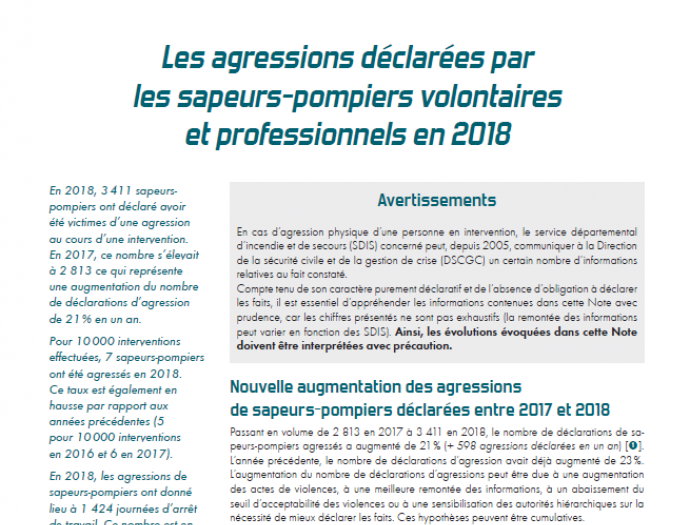 Les agressions déclarées par les sapeurs-pompiers volontaires et professionnels en 2018